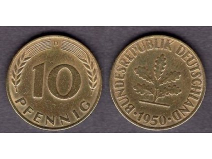 NĚMECKO. 10 pfennig 1950/D.