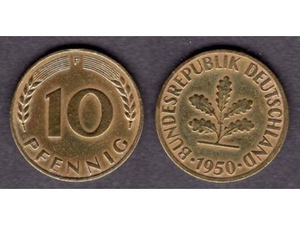 NĚMECKO. 10 pfennig 1950/F.