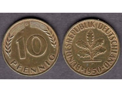 NĚMECKO. 10 pfennig 1950/D.