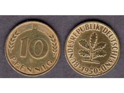 NĚMECKO. 10 pfennig 1950/J.