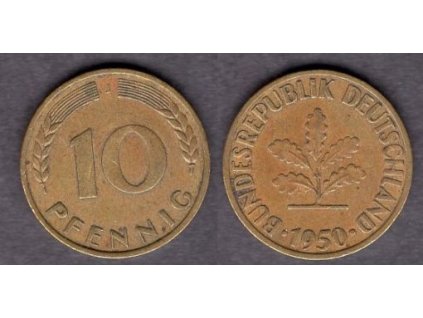 NĚMECKO. 10 pfennig 1950/J.