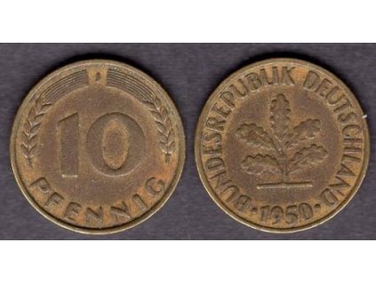 NĚMECKO. 10 pfennig 1950/J.