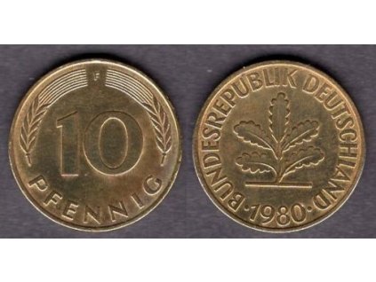 NĚMECKO. 10 pfennig 1980/F.