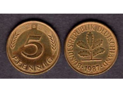 NĚMECKO. 5 Pfennig 1987/D.