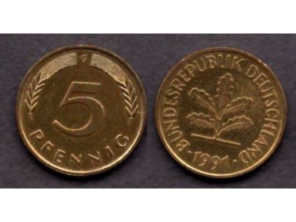 NĚMECKO. 5 Pfennig 1991/G.