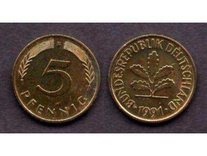 NĚMECKO. 5 Pfennig 1991/F.