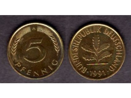 NĚMECKO. 5 Pfennig 1991/A.