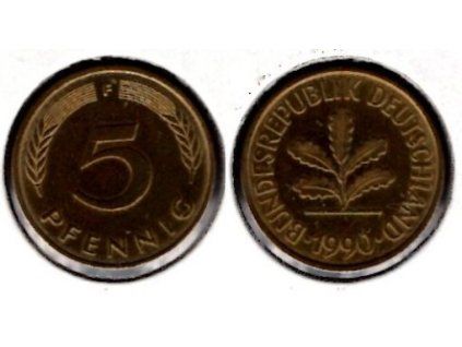 NĚMECKO. 5 Pfennig 1990/F.