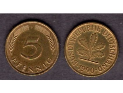 NĚMECKO. 5 Pfennig 1990/J.