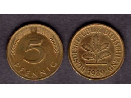 NĚMECKO. 5 Pfennig 1989/D.
