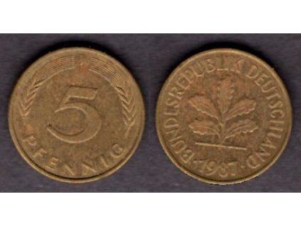 NĚMECKO. 5 Pfennig 1987/J.