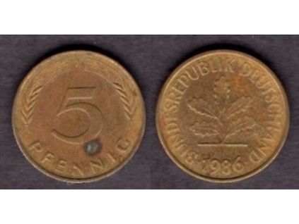NĚMECKO. 5 Pfennig 1986/J.