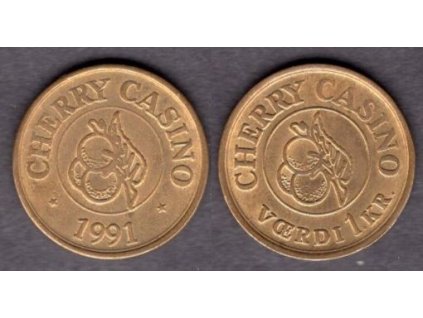 ŠVÉDSKO. Žeton do casina. CHERRY CASINO. 1 Krona 1991.
