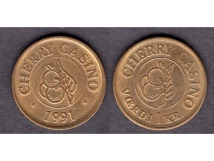 ŠVÉDSKO. Žeton do casina. CHERRY CASINO. 1 Krona 1991.