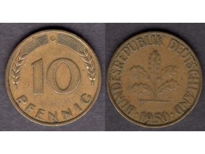 NĚMECKO. 10 pfennig 1950/G.