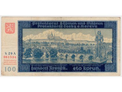 Protektorát Čechy a Morava. 100 korun 1940. Série A 29. Nov. 38a.