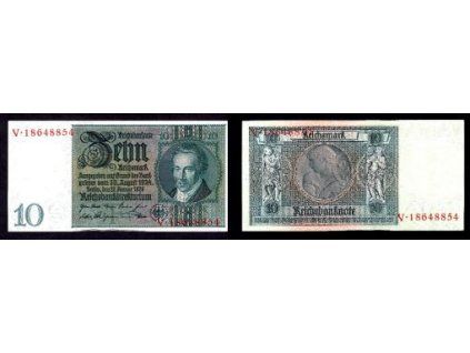 NĚMECKO. 10 Reichsmark. Ro. 173a. 22. 1.1929. Podtisk F. Série V.
