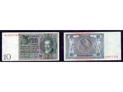 NĚMECKO. 10 Reichsmark. Ro. 173b. 22. 1.1929. Podtisk E. Série G.