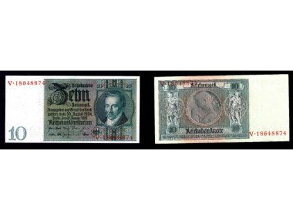 NĚMECKO. 10 Reichsmark. Ro. 173a. 22. 1.1929. Podtisk F. Série V.