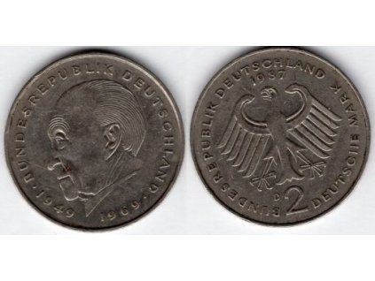 NĚMECKO. 2 Mark 1987/D. Konrad Adenauer. KM-124.