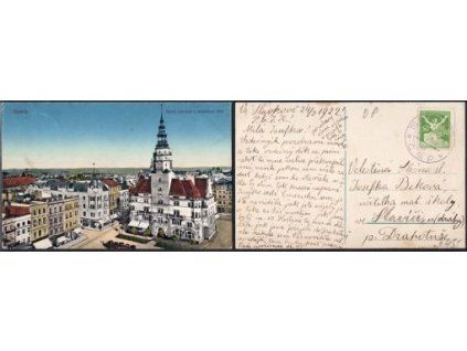 OPAVA. Horní náměstí s městskou věží. 1922.