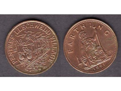 VELKÁ BRITÁNIE. ŽETON PENTREF LLECHWEDD VILLAGE. 1 FARTHING 1991.