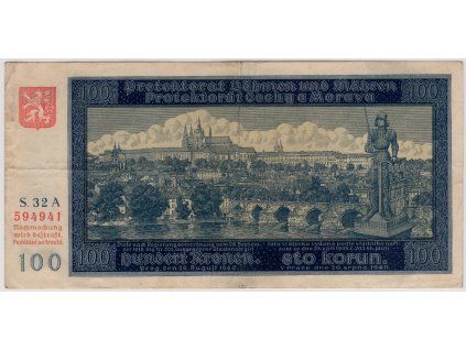 Protektorát Čechy a Morava. 100 korun 1940. Série A 32. Nov. 38a.