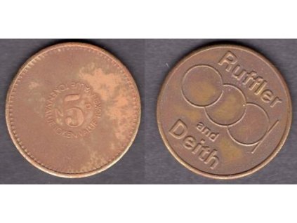 VELKÁ BRITÁNIE. Žeton do automatu. 5 pence. Ruffler and Deith.