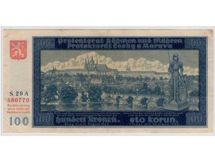 Protektorát Čechy a Morava. 100 korun 1940. Série A 29. Nov. 38a.