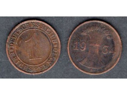 NĚMECKO. 1 Reichspfennig 1934/A. KM-37