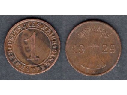 NĚMECKO. 1 Reichspfennig 1929/A. KM-37