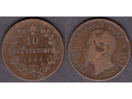 ITÁLIE. 10 centesimi 1866/N (Napoli).