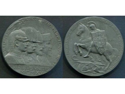 Spojenecká medaile: Wilhelm II. - František Josef I. - Mehmed V. - Ferdinand I. 1916. Železná medaile.