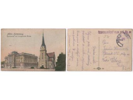 ŠUMPERK / Mähr. Schönberg. Gymnasium a evangelický kostel.