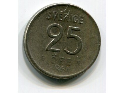 ŠVÉDSKO. 25 öre 1961. Ag. KM-824