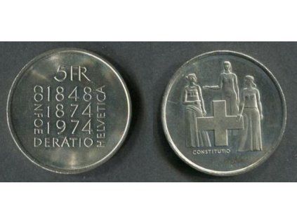 ŠVÝCARSKO. 5 franken 1974. CONSTITUTIO. KM-52