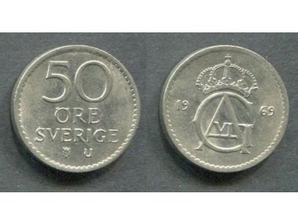 ŠVÉDSKO. 50 öre 1969. KM-837