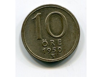 ŠVÉDSKO. 10 öre 1950. KM-813. Ag.