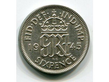 VELKÁ BRITÁNIE. 6 pence 1945. Ag. KM-852