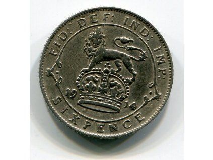 VELKÁ BRITÁNIE. 6 pence 1914. Ag.