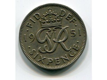 VELKÁ BRITÁNIE. 6 pence 1951. KM-875