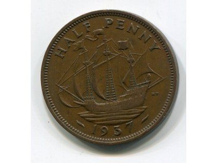VELKÁ BRITÁNIE. 1/2 penny 1937. KM-844