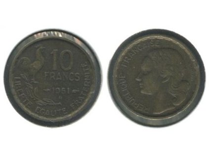 FRANCIE. 10 francs 1951/B. KM-915.2