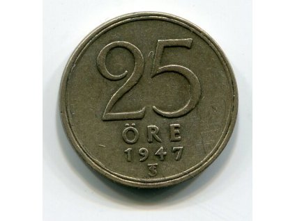 ŠVÉDSKO. 25 öre 1947/ts. Ag. KM-816