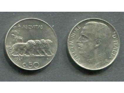 ITÁLIE. 50 centesimi 1921. hladký. KM-61.2
