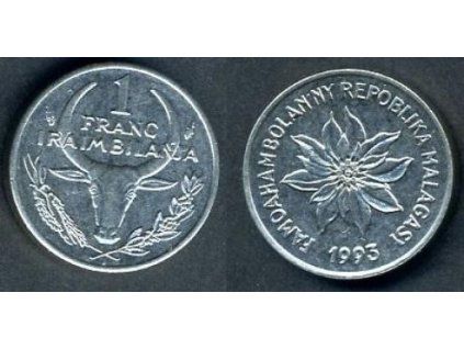 MALGAŠSKO. 1 franc 1993.