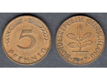 NĚMECKO. 5 Pfennig 1967/D.