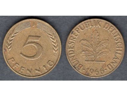 NĚMECKO. 5 Pfennig 1966/J.