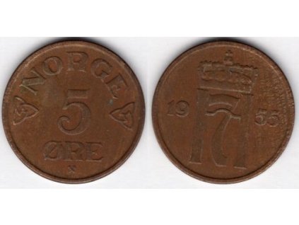 NORSKO. 5 öre 1955. KM-400.