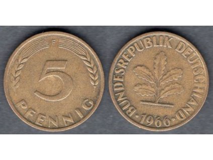 NĚMECKO. 5 Pfennig 1966/F.